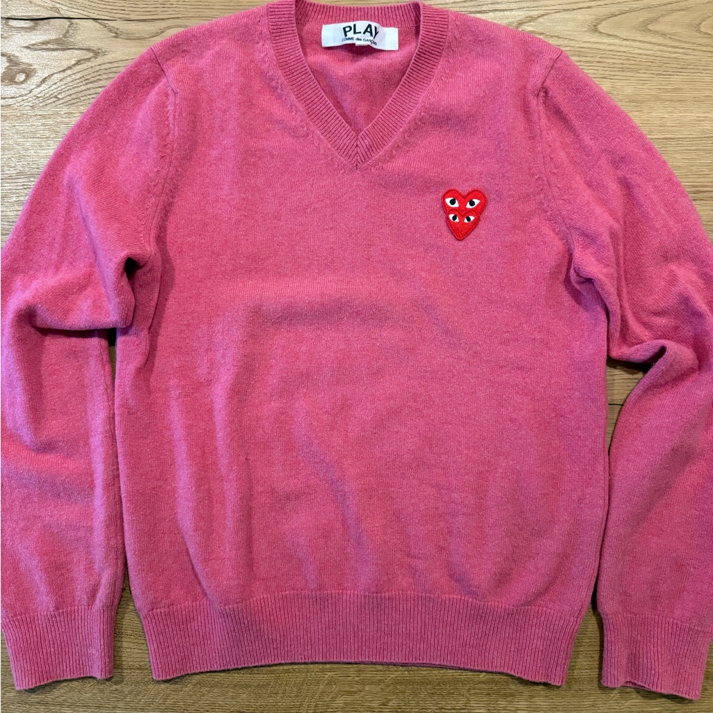 Comme Des Garons Play Double Heart V-Neck Pullover